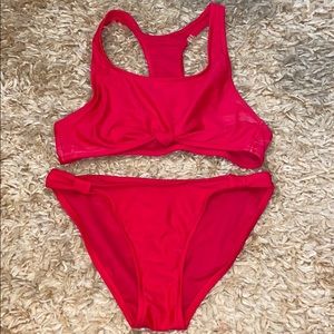 red swimsuit